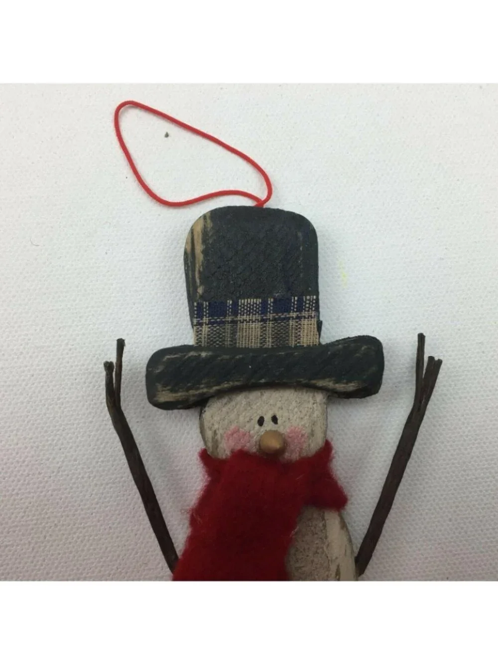 Rustic Where's My Shovel Wooden Snowman Christmas Tree Ornament Felt Scarf Bell